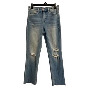 Vervet Light Denim Wash Straight Leg Distressed Ripped Mom Jeans